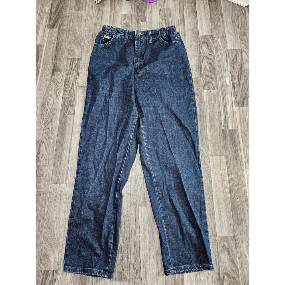 Lee Side Elastic Waist Jeans Womens 12 Medium Dark Wash Blue Straight Denim